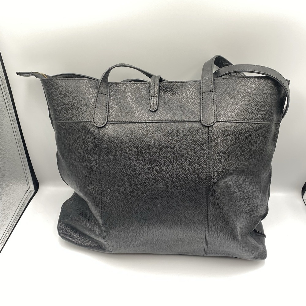 Stella & Max Leather Tote Hand Bag Purse BLACK Top  Zipper Gold Accents - Picture 2 of 9